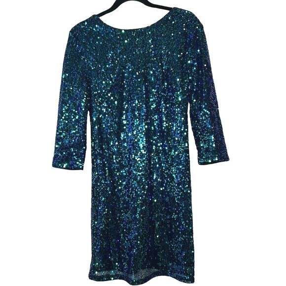 H&M Women’s Iridescent Sequined Mini Dress Blue/Green Size Medium - Picture 2 of 8